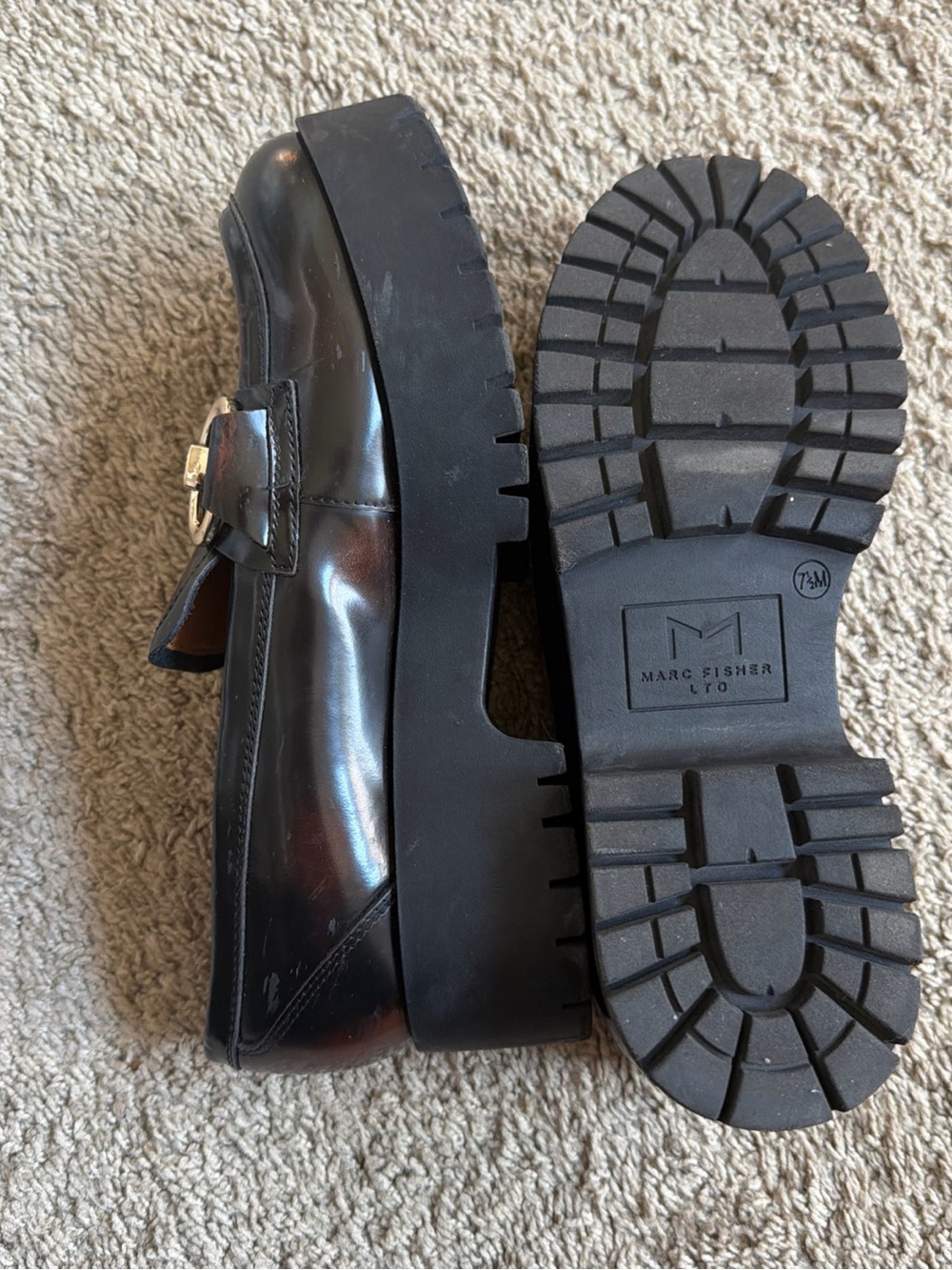 Marc Fisher LTD Wilmer Loafer Brown Leather Lug Sole Horsebit 7.5 - Picture 3 of 8